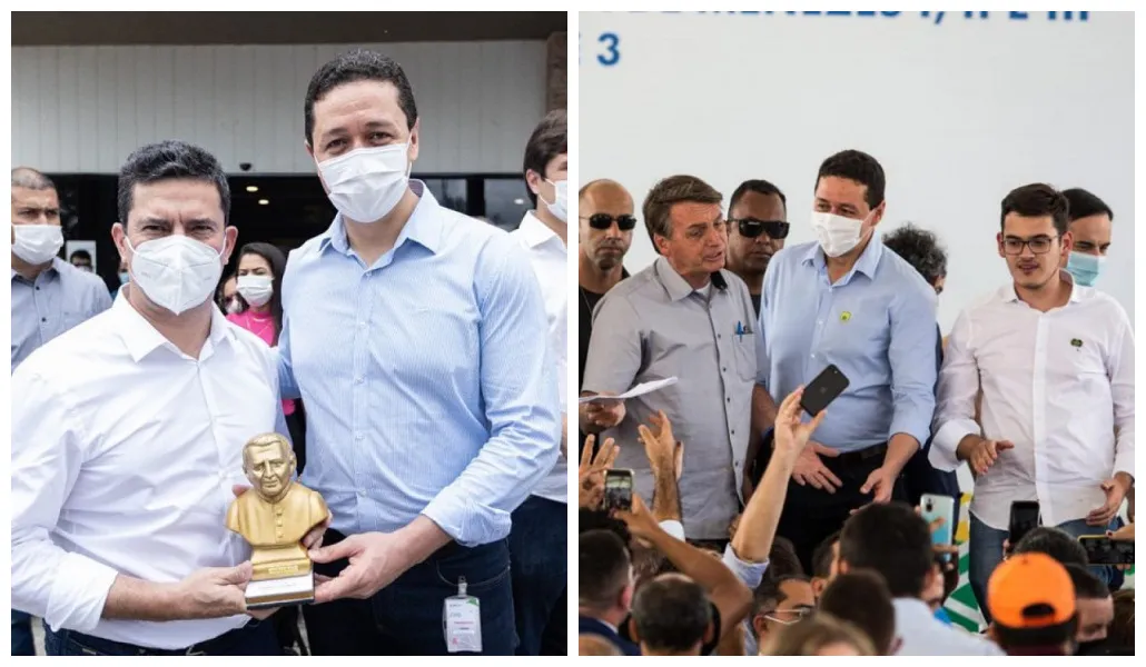 O prefeito de Juazeiro do Norte Glêdson Bezerra (Podemos) dividiu palanque com Bolsonaro e Sérgio Moro recentemente