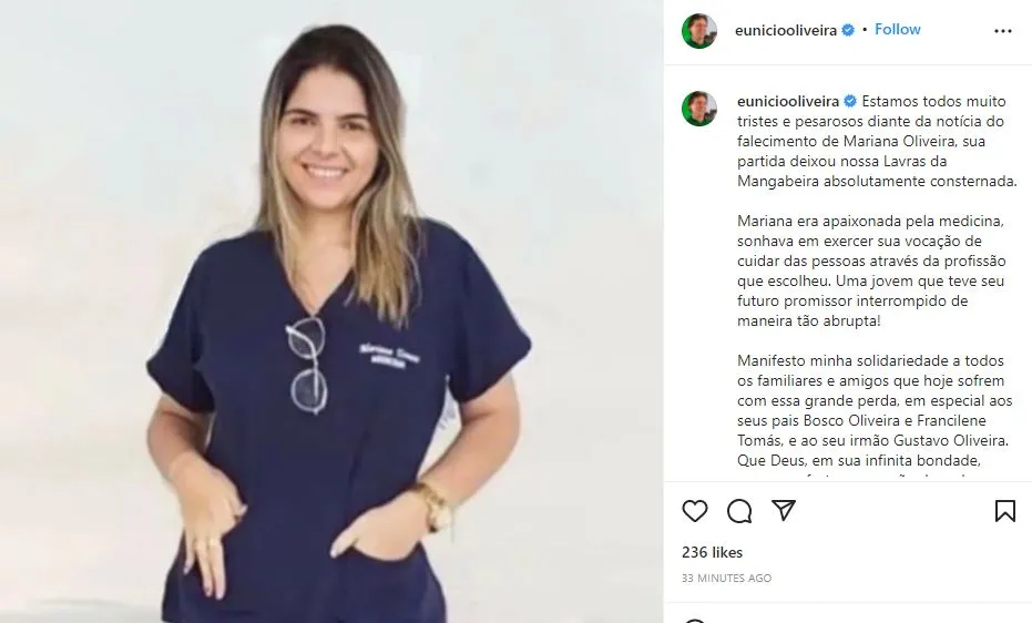 Ex-senador Eunício Oliveira pontuou o gosto da vítima pela área de atuação