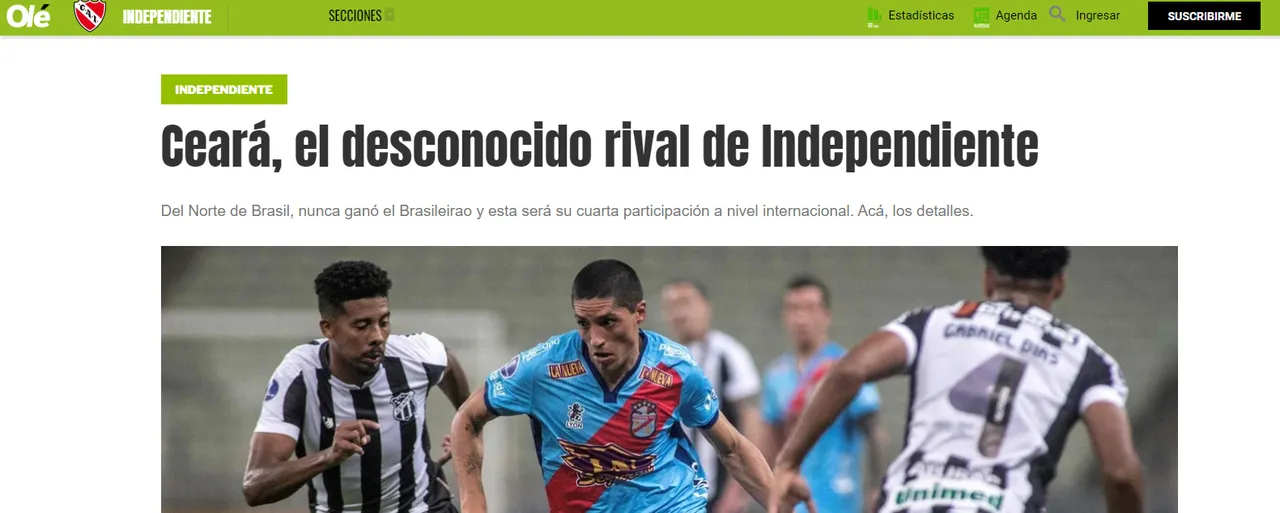 O Ceará foi retratado pela imprensa argentina como um 