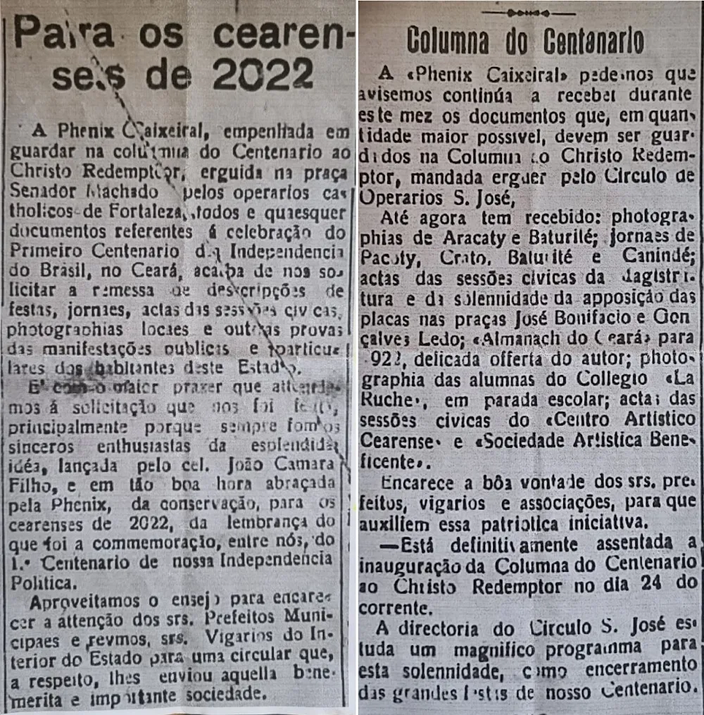 Raimundo Gomes, morador de Fortaleza, encontrou em um jornal de 1922 referências ao recolhimento do material.
