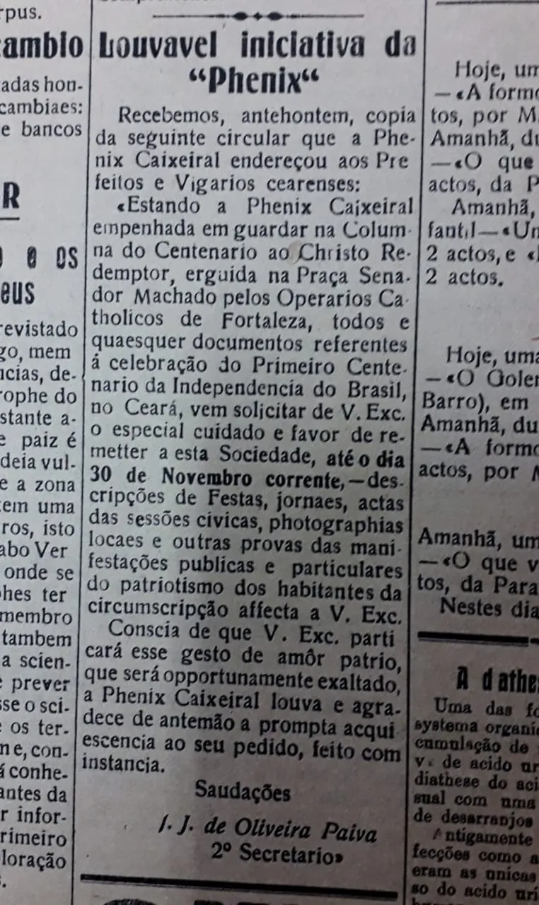 Notícia do Correio do Ceará em 14 de dezembro de 1922