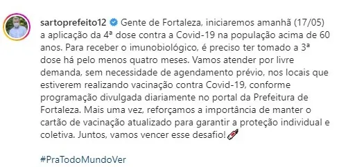 José Sarto anunciou o novo cronograma nesta segunda-feira (16)