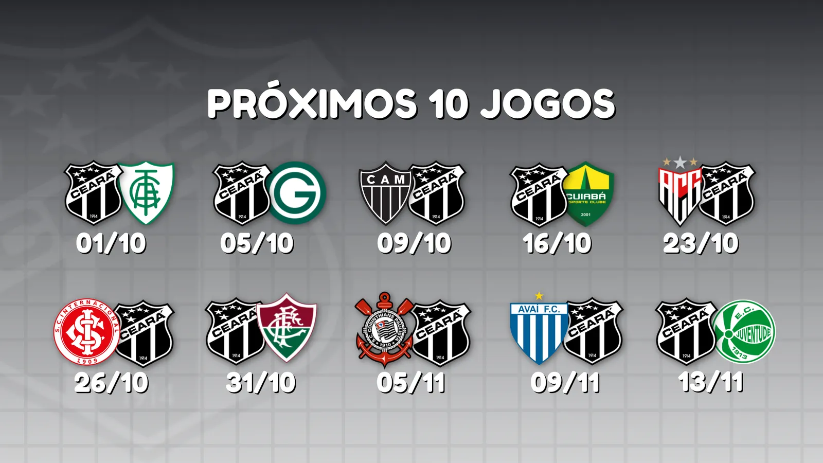 O Ceará tem uma série de confrontos diretos até o fim da Série A