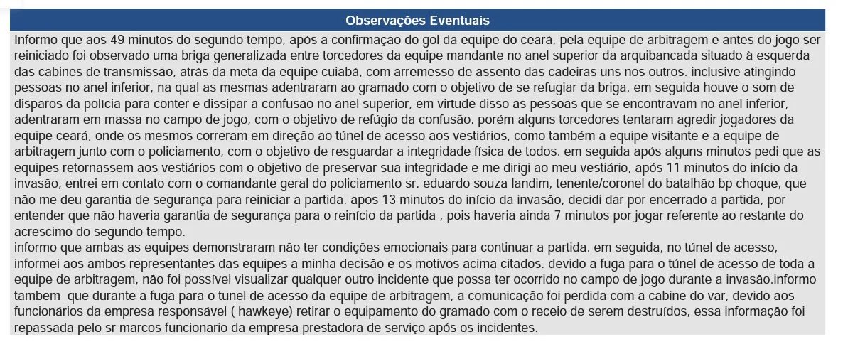 Súmula de Ceará 1x1 Cuiabá pela Série A de 2022