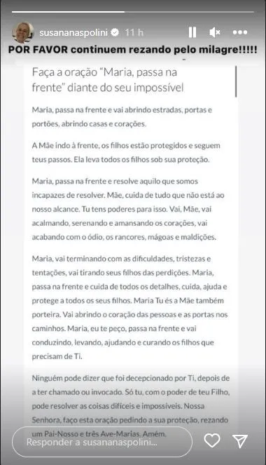 O pedido veio acompanhado da oração 
