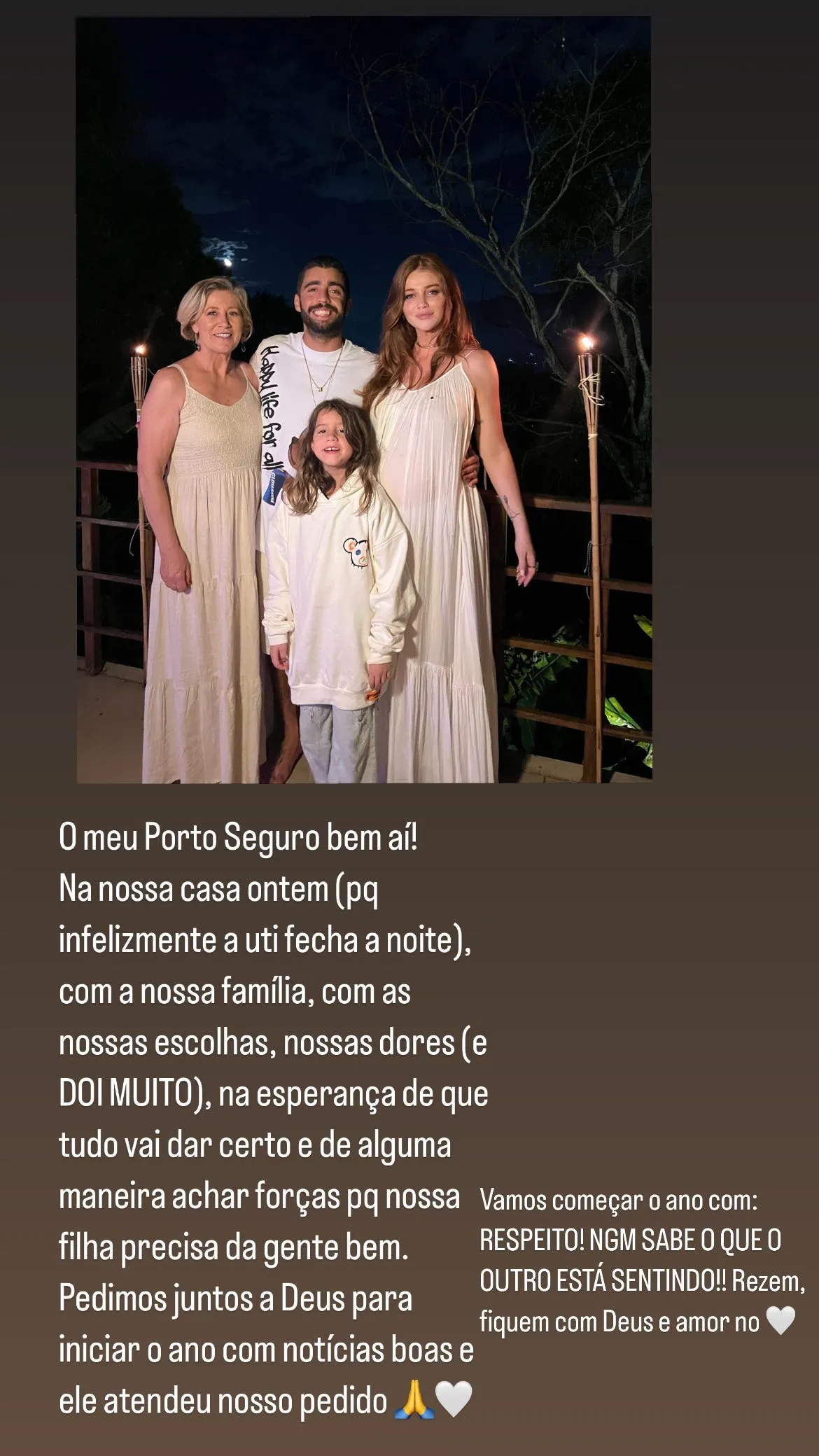 Família passou a virada de ano longe de Aurora, que ainda estava se recuperando na unidade de saúde