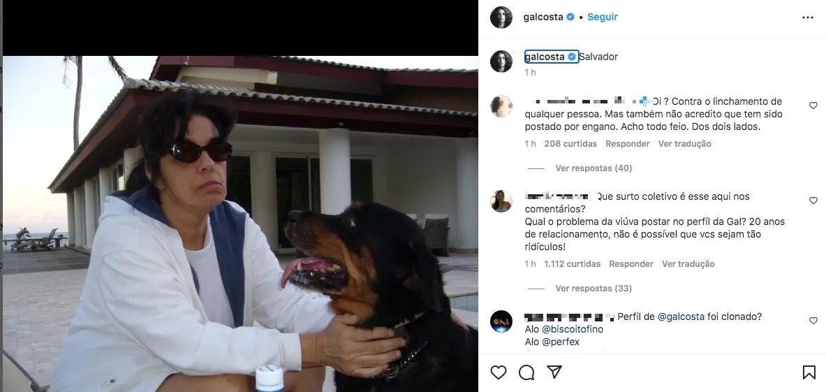 Imagem da notícia: Viúva de Gal Costa posta foto no perfil da cantora e é criticada