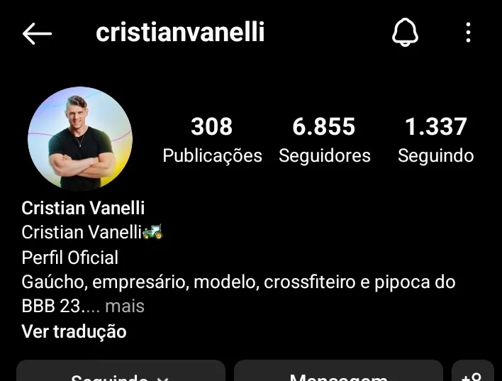 Perfil de Cristian no Instagram