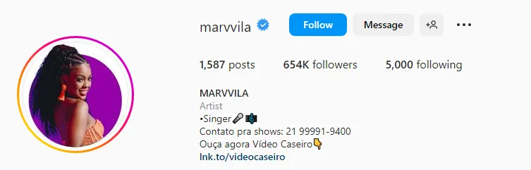 Perfil de Marvvila no Instagram