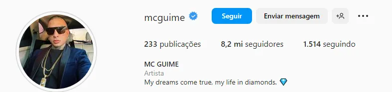 Perfil de MC Guimê no Instagram