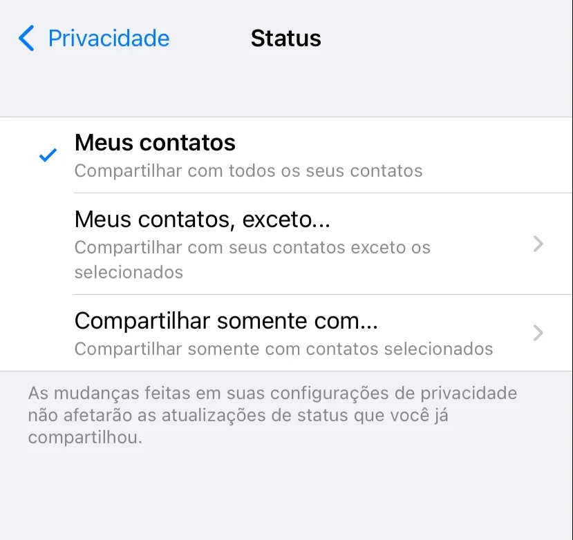 Usuários podem alterar quem pode visualizar status