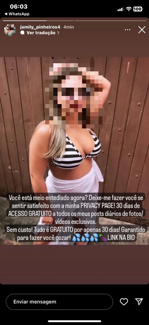 Jamily teve a própria foto retirada da rede social para uso indevido