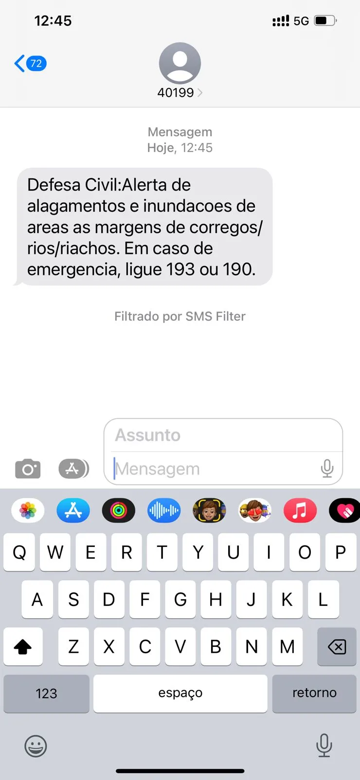 Mensagem da Defesa Civil foi enviado na manhã desta sexta (24)