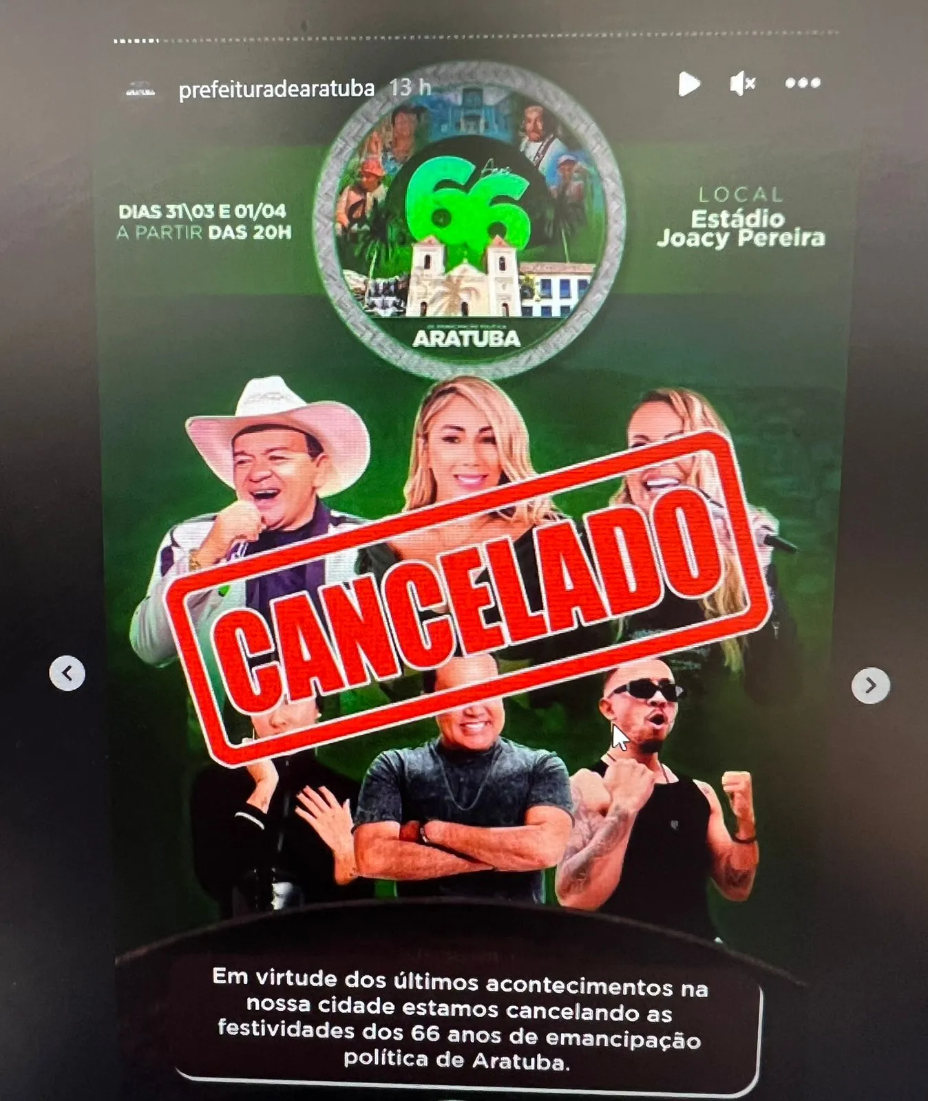Festa é cancelada após tragédia em Aratuba