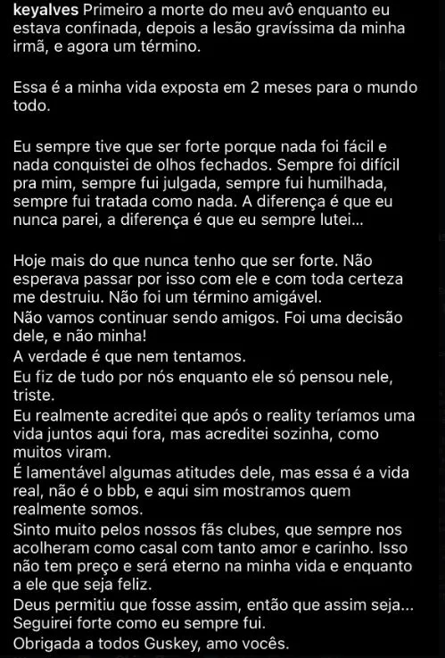 Posicionamento de Key foi publicado no Instagram