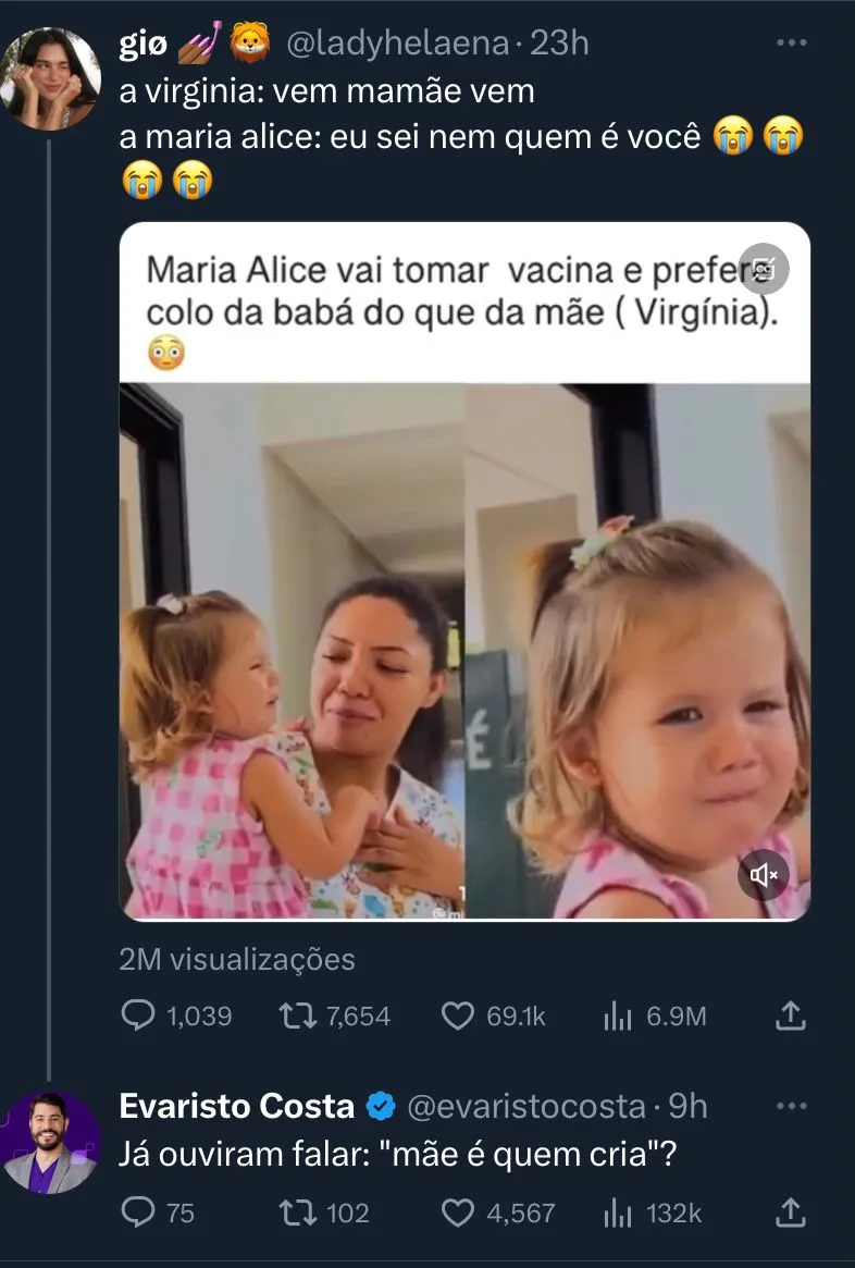 Evaristo Costa comentou o trecho do vídeo no Twitter