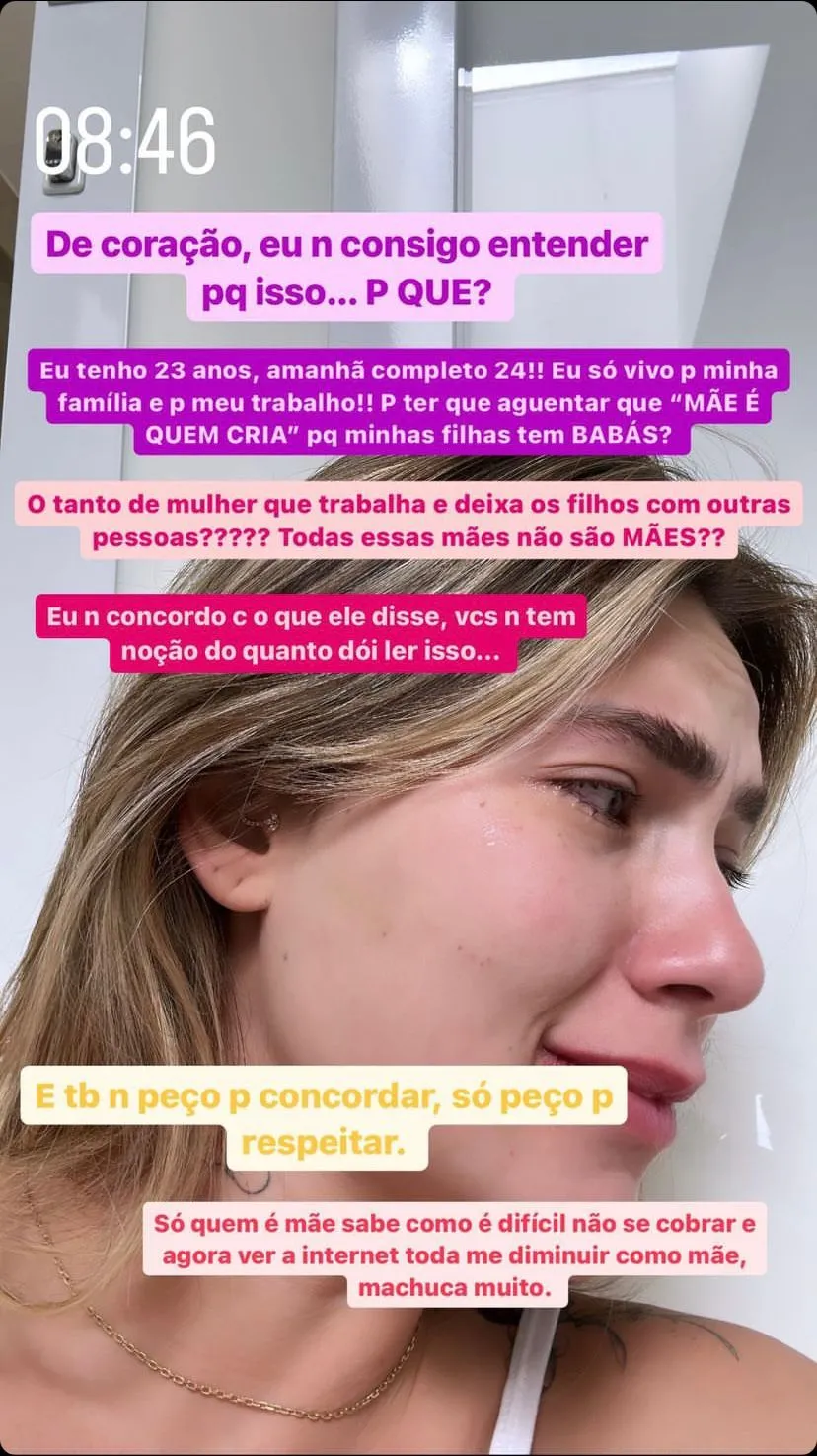 Virginia compartilhou Storie chorando com a fala do jornalista