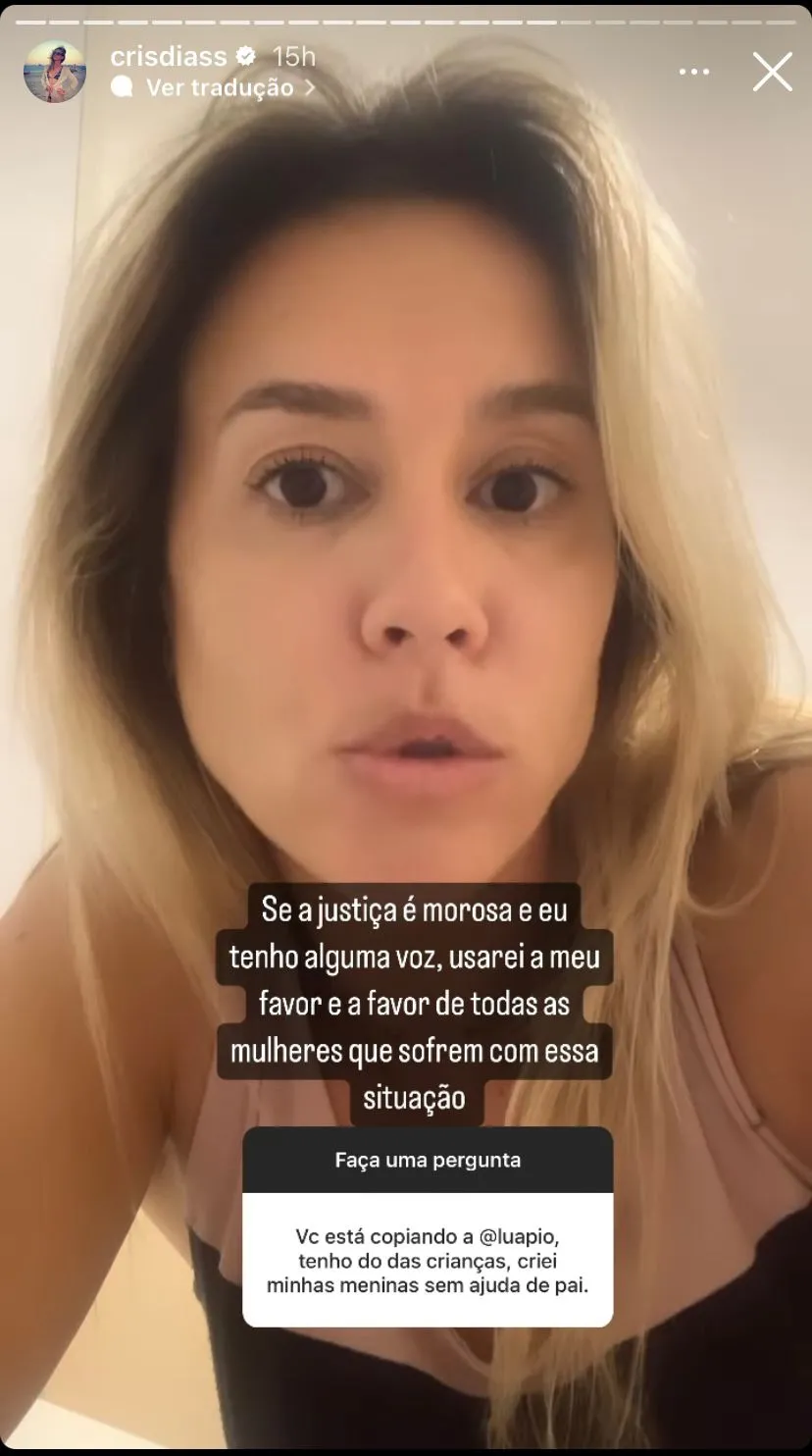 Cris Dias respondeu a seguidor sobre o posicionamento diante da falta de pagamento
