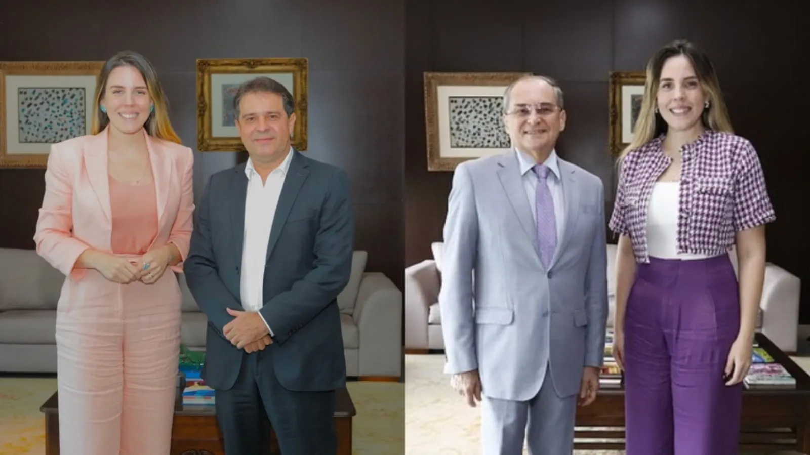 Jade Romero com o presidente da Assembleia, Evandro Leitão; e do TJCE, Abelardo Benevides