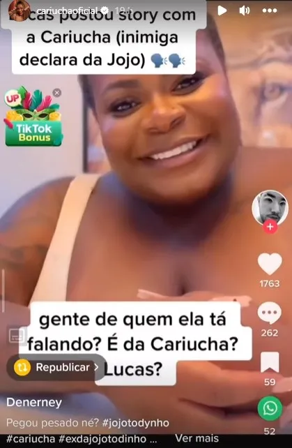 Cariúcha publicou em seus stories um corte da live de Jojo.