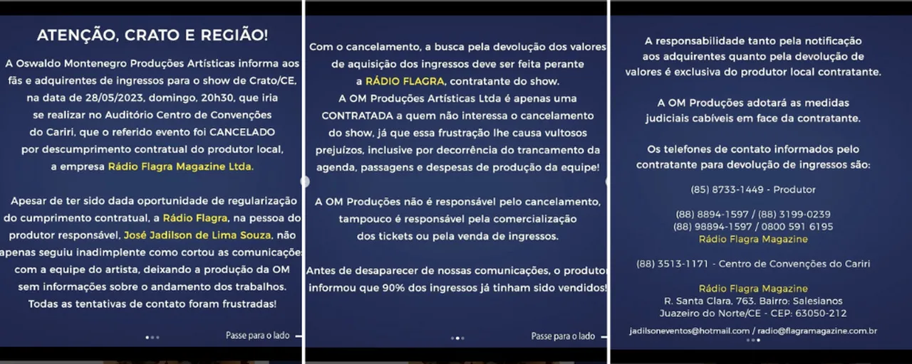 Equipe de Oswaldo Montenegro expôs que produtor cortou comunicações