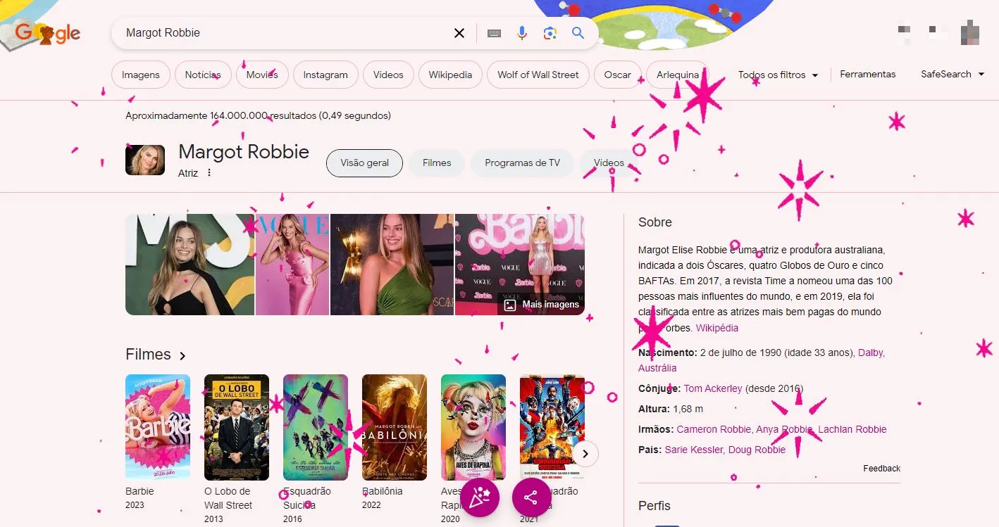 Tela fica cor-de-rosa e com 'fogos de artifício' quando o usuário pesquisa termos relacionados ao filme