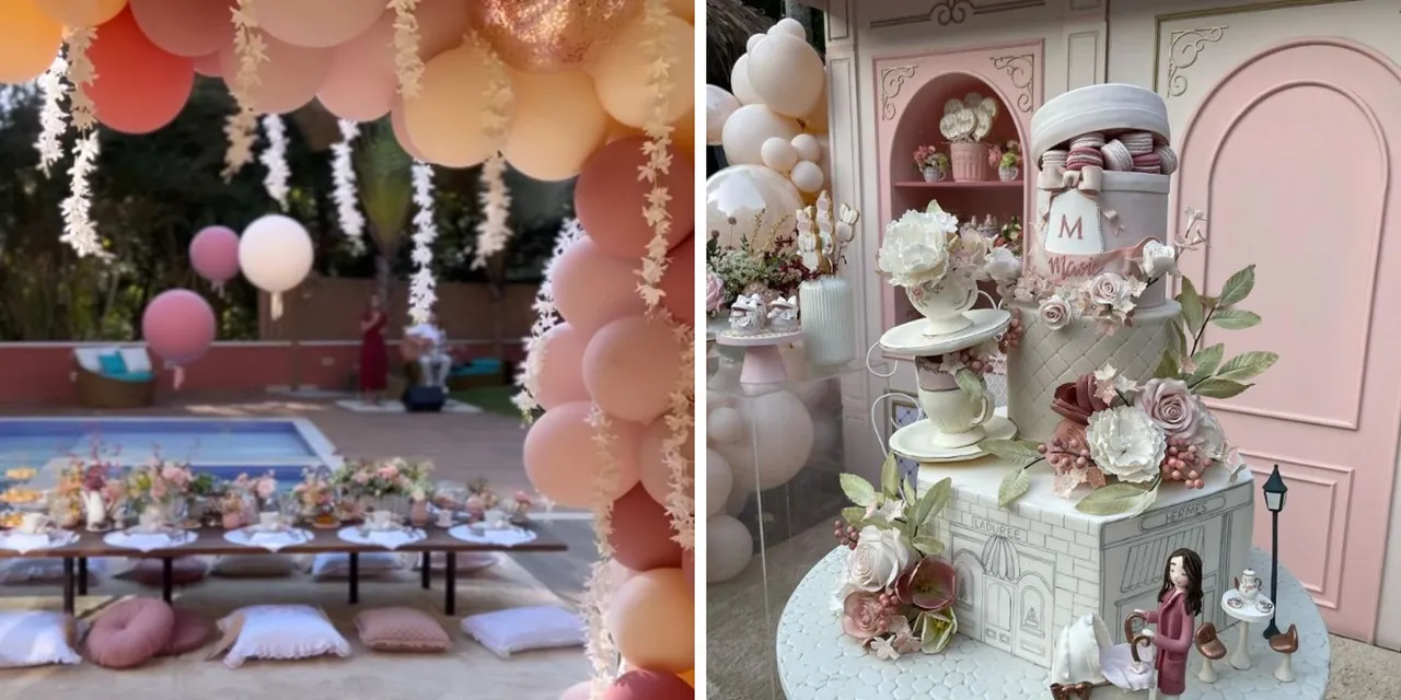 Chá de fraldas de Bruna Biancardi teve decoraçao em tons de rosa e música ao vivo
