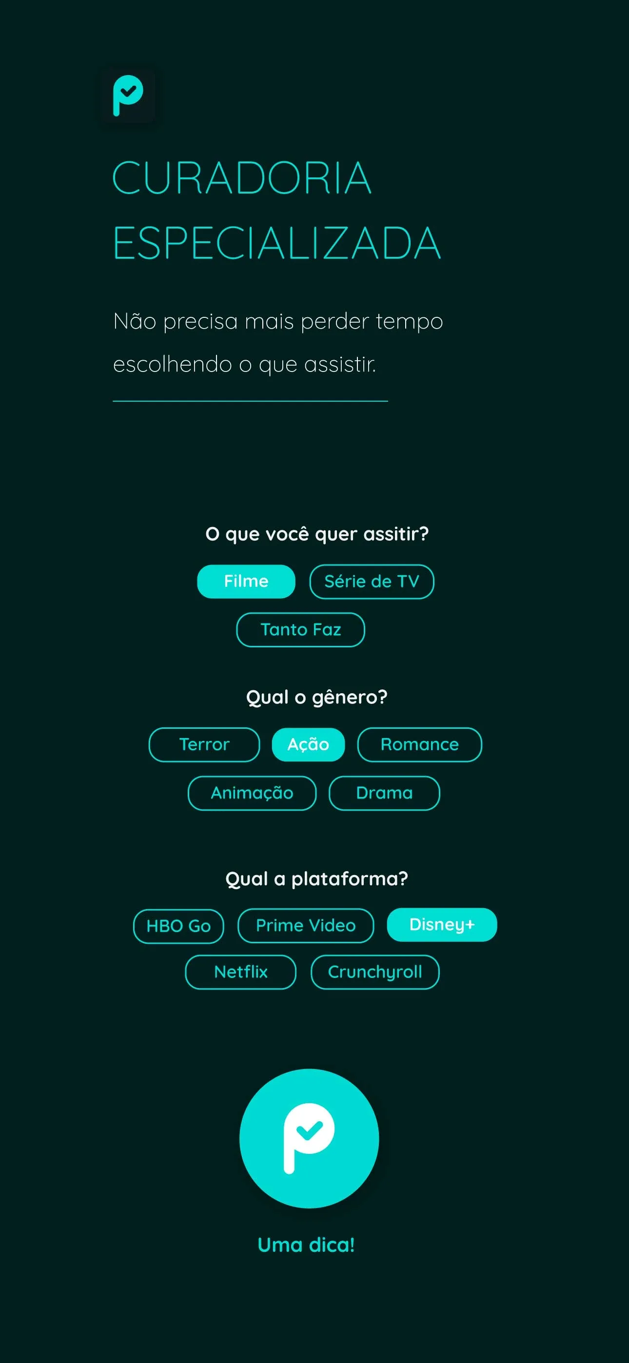 O Chippu mostra sugestões a partir de um algoritmo próprio, diariamente atualizado para que você se surpreenda com as indicações de filmes e séries