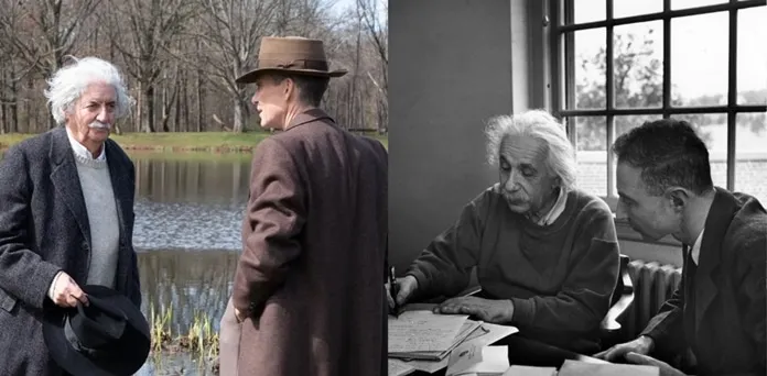 A trama de Christopher Nolan  mistura fatos e ficção e recria encontros como o de Albert Einstein e Oppenheimer, nos Estados Unidos