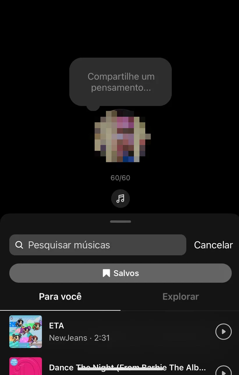 As músicas ficam no mesmo espaço que você digita sua nota
