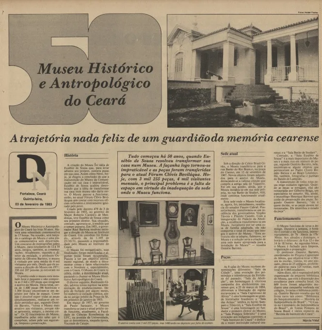 Reportagem publicada em fevereiro de 1983 destaca a falta de espaço do Museu do Ceará para comportar as mais de três mil peças sob posse dele