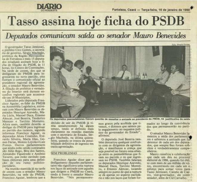 Reportagem do Diário do Nordeste, de janeiro de 1990, sobre a filiação de Tasso Jereissati ao PSDB