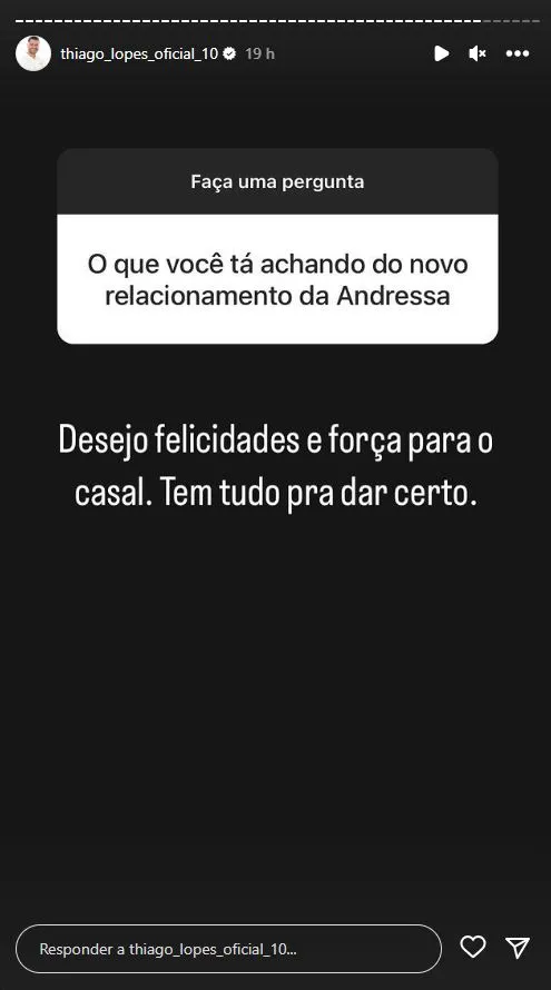“Desejo felicidade e força ao casal. Tem tudo pra dar certo”, disse o empresário