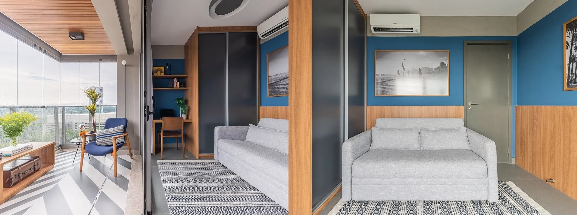 No mesmo quarto, três ambientes em um