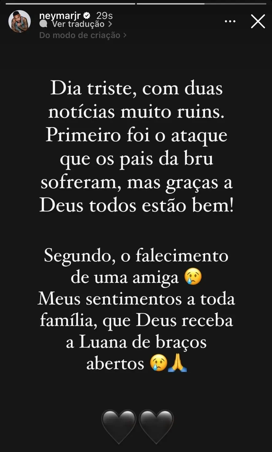 Publicação de Neymar no Instagram