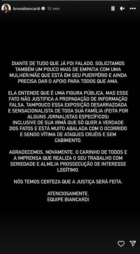 Assessoria da influenciadora pediu mais empatia