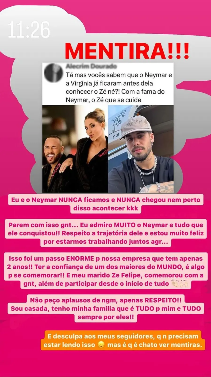 Virginia rebateu as críticas nos stories do Instagram