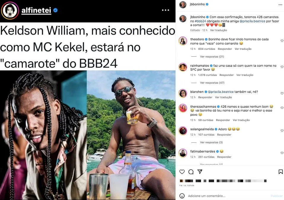 Boninho compartilhou publicação e ironizou as listas de famosos 'confirmados' no BBB 24