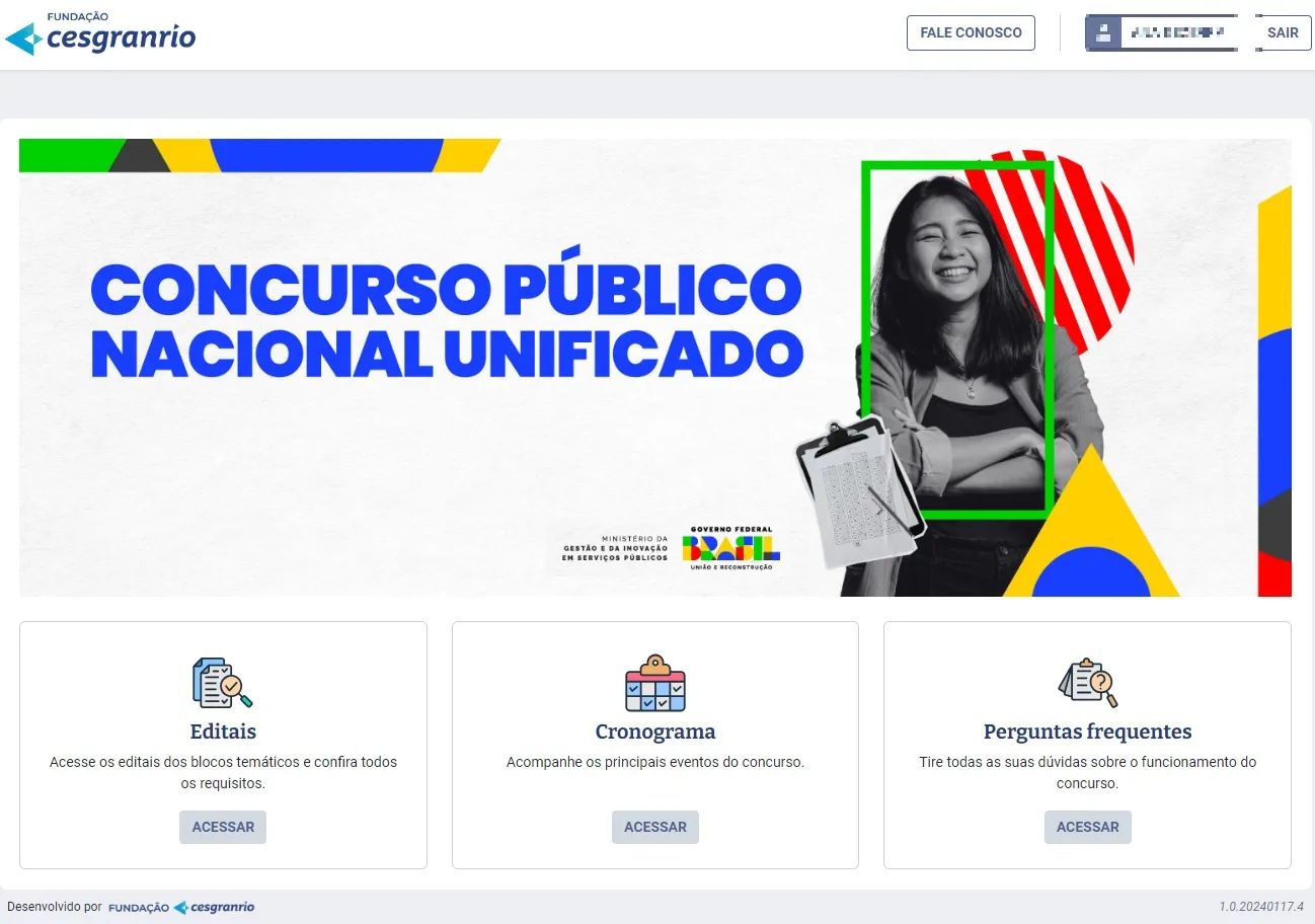 Página inicial do Concurso Público Nacional Unificado (CPNU), no site da Fundação Cesgranrio