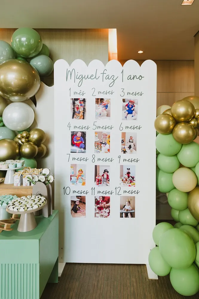 Painel com fotos de meses do bebê