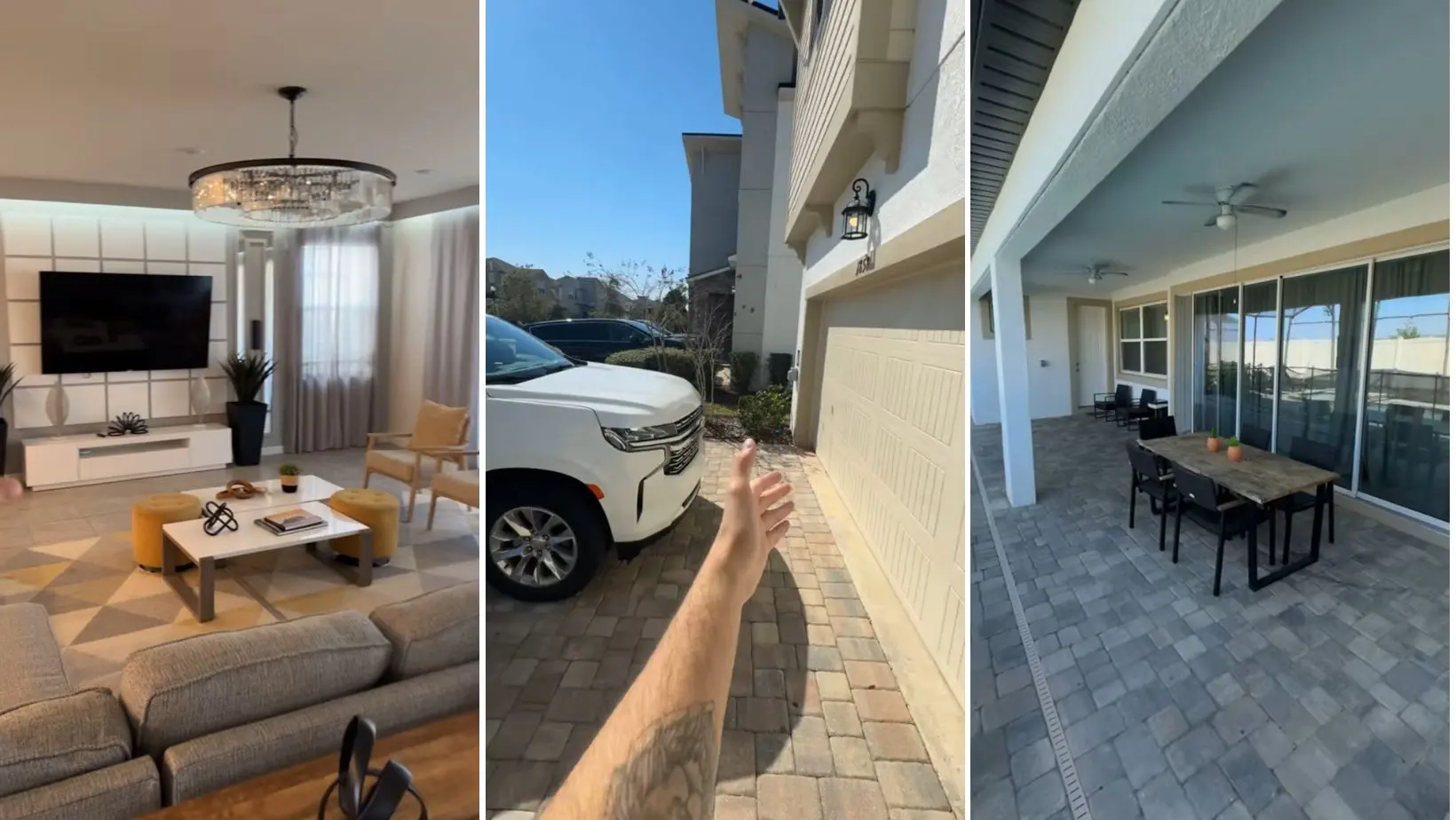 Sala de estar e áreas externas da casa de Nattan em Orlando