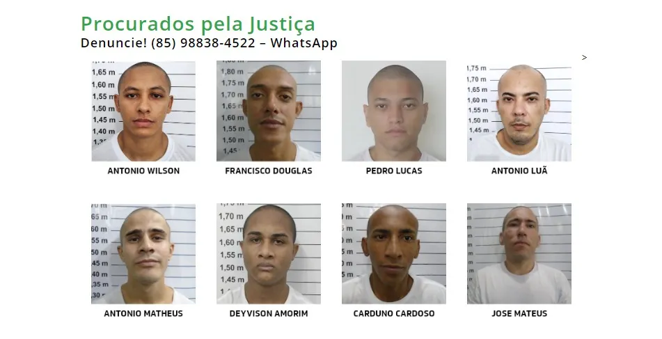 Secretaria da Administração Penitenciária do Ceará divulga nome e foto dos fugitivos no seu site