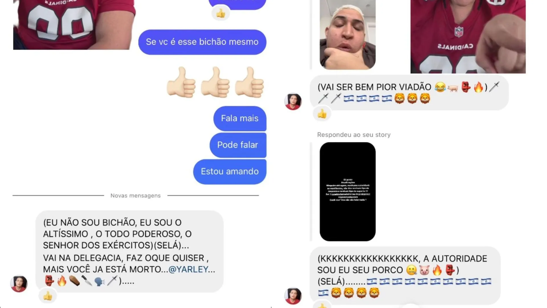 Ameaças expostas por Yarley nas redes sociais
