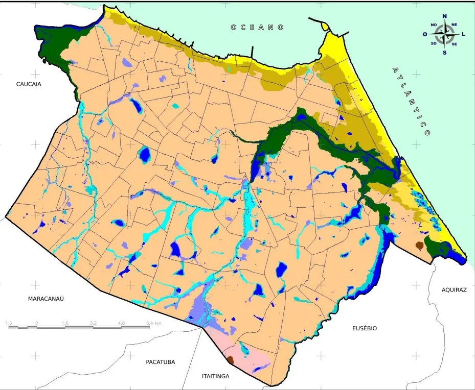 Áreas verde escuro, azul e roxas são áreas de inundação