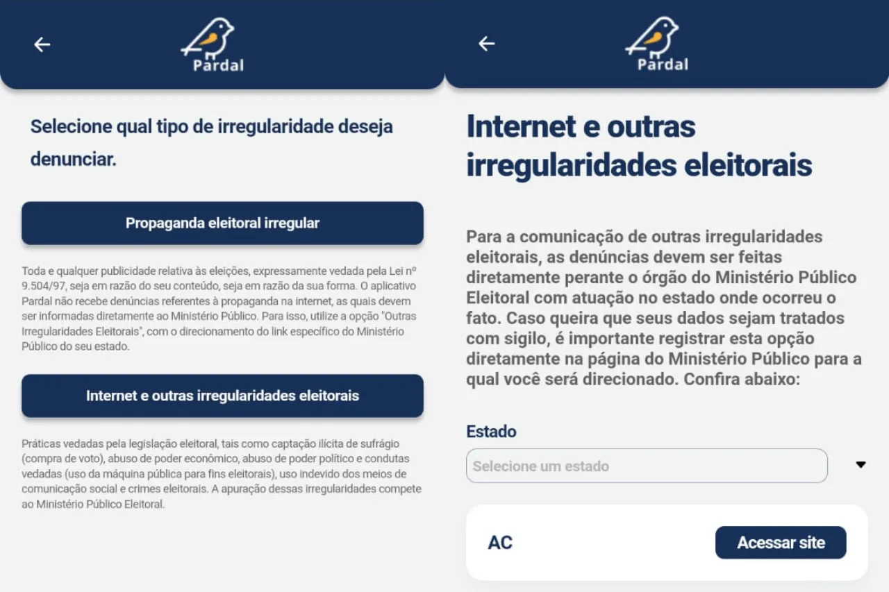 O aplicativo Pardal possibilita a realização de denúncias sobre diversos tipos de irregularidades eleitorais no Brasil.