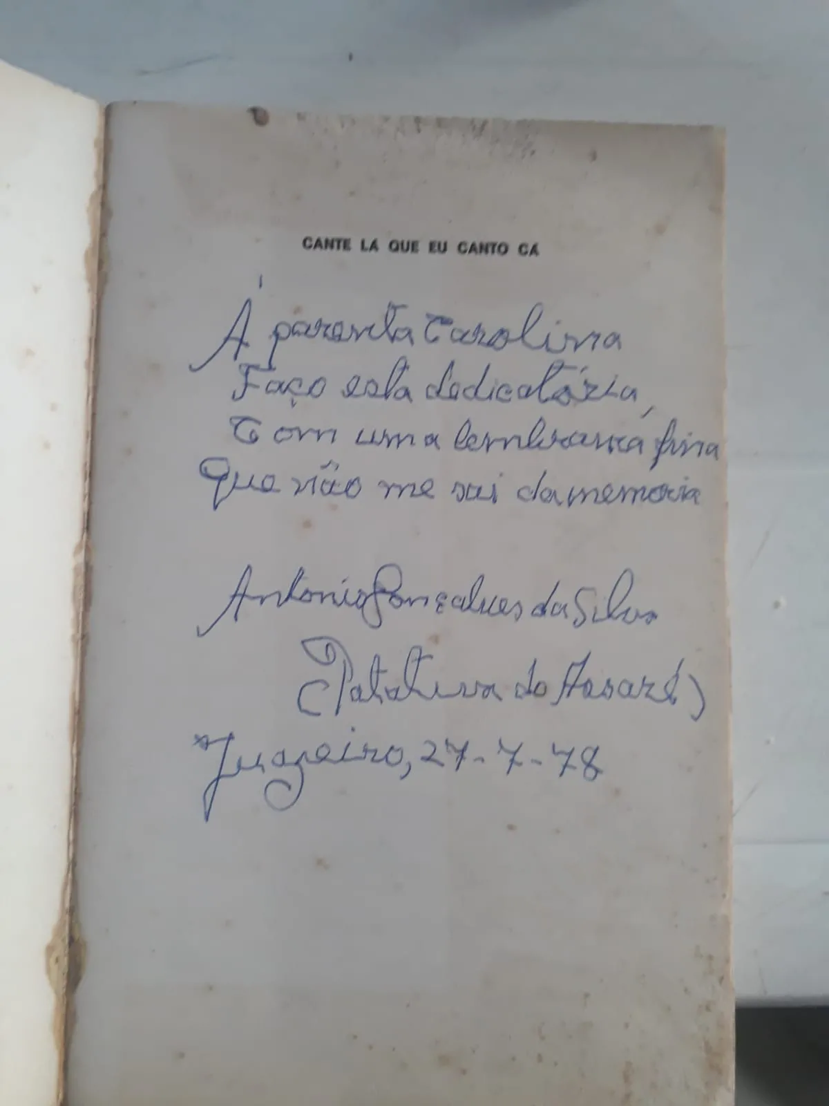 Autógrafo de Patativa do Assaré na obra 