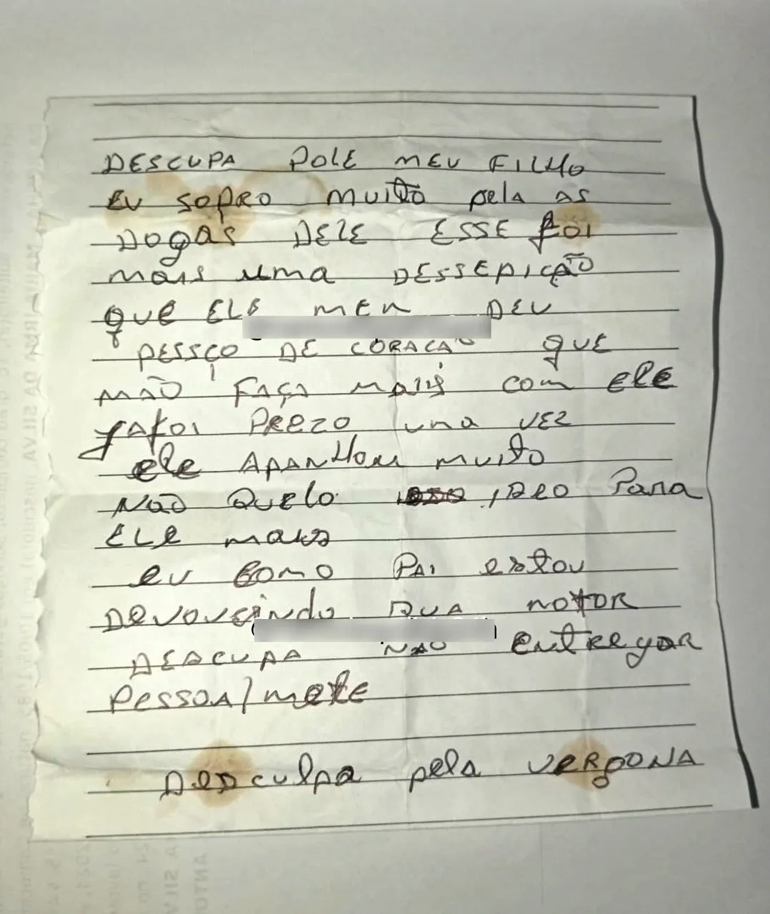 Responsável desabafa sobre situação do filho e pede desculpas