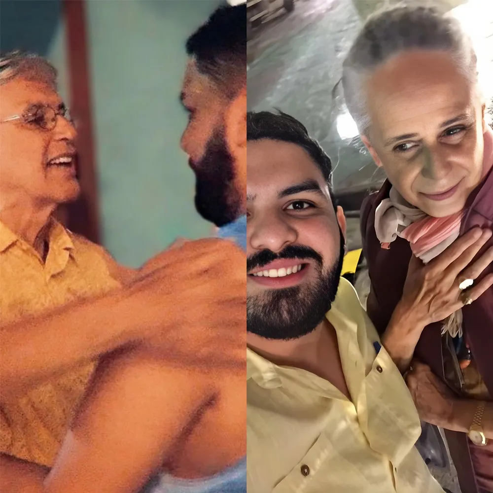 Felipe Caetano ao lado dos dois ídolos