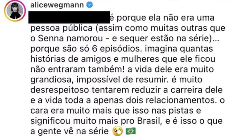 Alice Wegmann opinou por meio das redes sociais