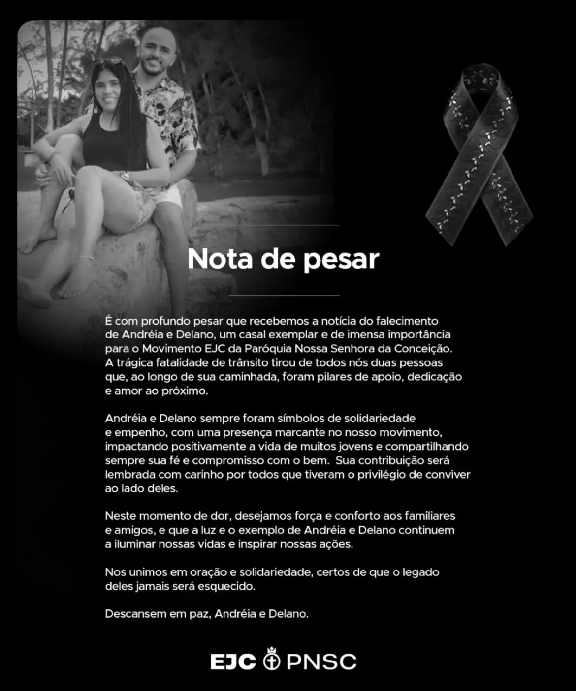 Nota de pesar do grupo 'Encontro de Jovens com Cristo' (EJC - Conjunto Ceará)